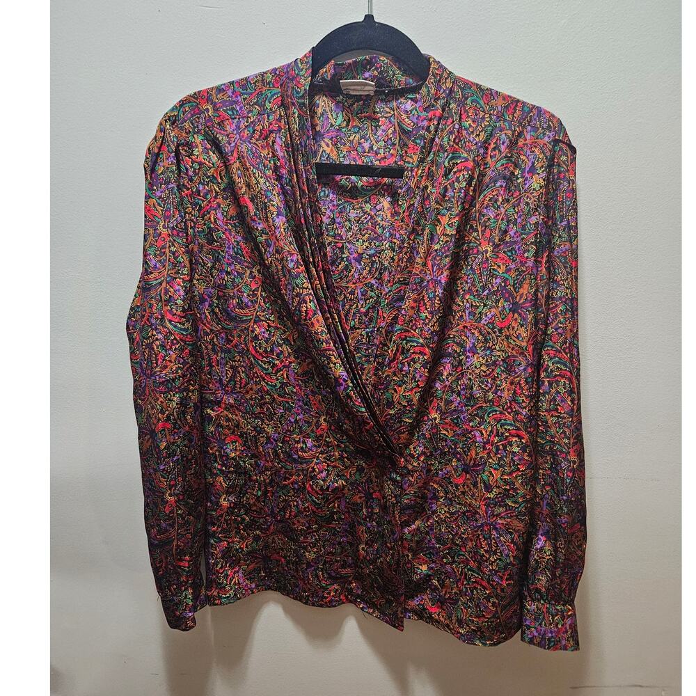 Vintage 80s Marlis by Elle Designs Jewel Tone Paisley Blouse Large L